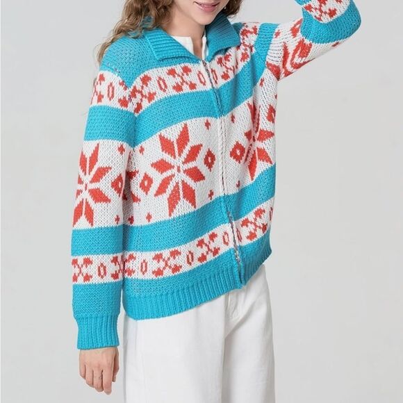 Bailey Rose Cardigan Sweater zip up Size Small blue/white NWT in package - Picture 4 of 9